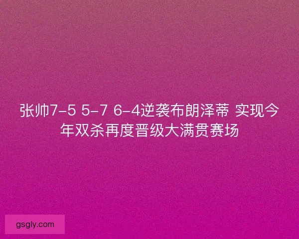 张帅7-5 5-7 6-4逆袭布朗泽蒂 实现今年双杀再度晋级大满贯赛场